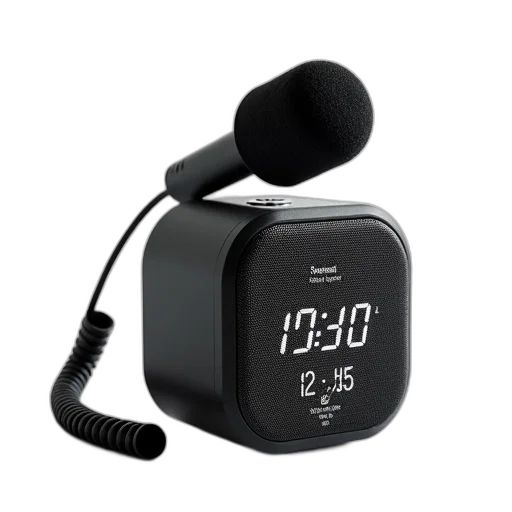 black, bluetooth, speaker, coiled, cord, foam, microphone, attached transparent PNG cut-out