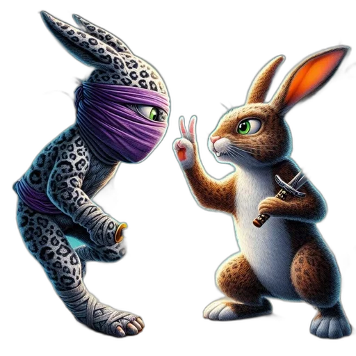 concept art, pixel art, fantasy art, two, anthropomorphic, rabbits, stand, against transparent PNG cut-out