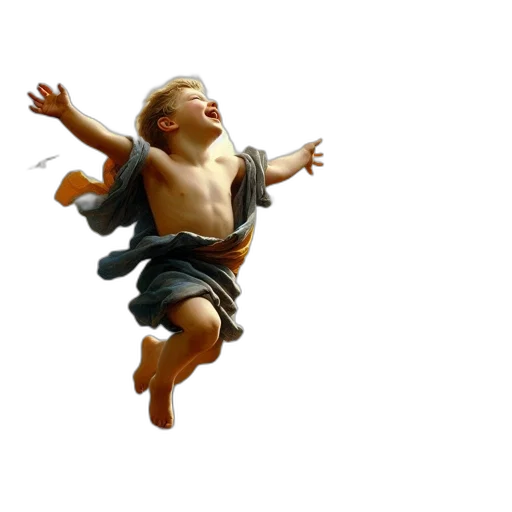 photorealistic, 3d render, oil painting, concept art, young, boy, jumps, cliff transparent PNG cut-out