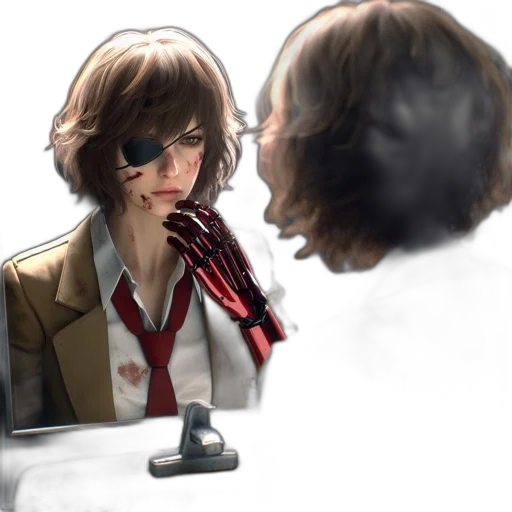 jacket, face, weapon, robot, concept art, photorealistic, anime, comic book art transparent PNG cut-out