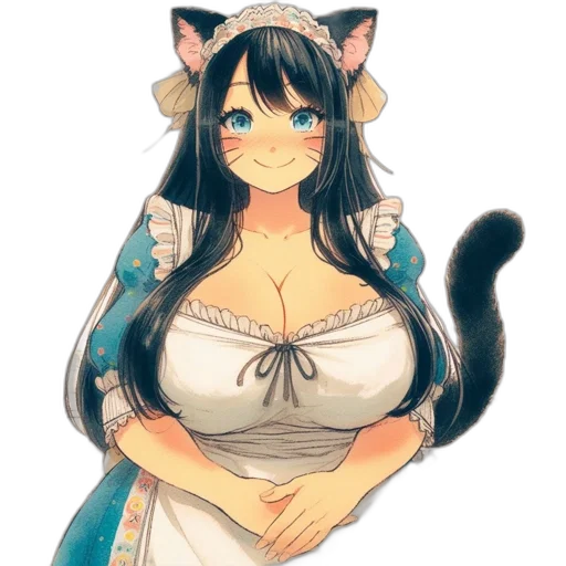 dress, staff, animal, anime, fantasy art, pixel art, concept art, monochrome transparent PNG cut-out