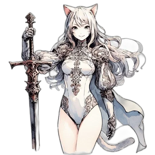 sword, staff, weapon, dress, fantasy art, concept art, pixel art, anime transparent PNG cut-out