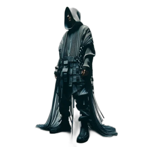jacket, staff, mask, robot, concept art, 3d render, cyberpunk, fantasy art transparent PNG cut-out