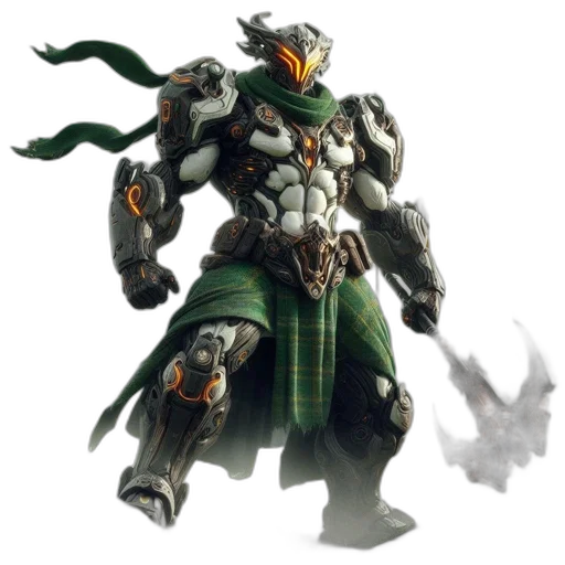 robot, concept art, fantasy art, 3d render, comic book art, green, large, armored transparent PNG cut-out