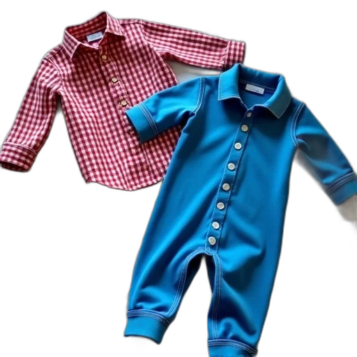 jacket, blue, shirt, onesie, laid, out, bed, checkered transparent PNG cut-out