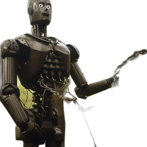 robot, concept art, 3d render, cyberpunk, metallic, humanoid, stands, forest transparent PNG cut-out