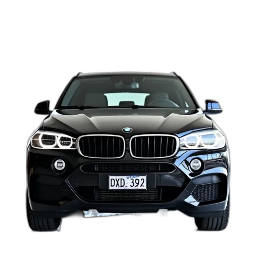 car, 3d render, photorealistic, black, bmw, suv, parked, showroom transparent PNG cut-out