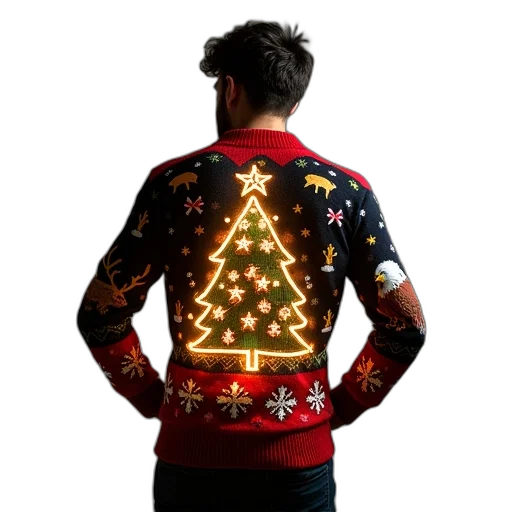 jacket, person, wearing, sweater, festive, design, featuring, christmas transparent PNG cut-out