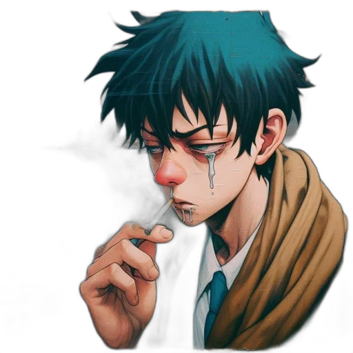 face, mask, anime, watercolor, concept art, comic book art, blue, green transparent PNG cut-out