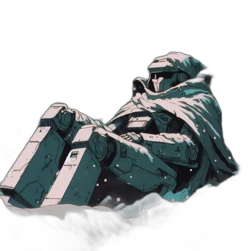 jacket, robot, mask, weapon, concept art, watercolor, 3d render, vaporwave transparent PNG cut-out