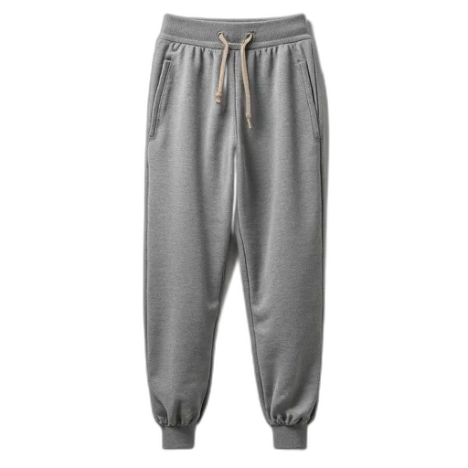 pair, grey, sweatpants, ribbed, waistband, cuffed, hems transparent PNG cut-out