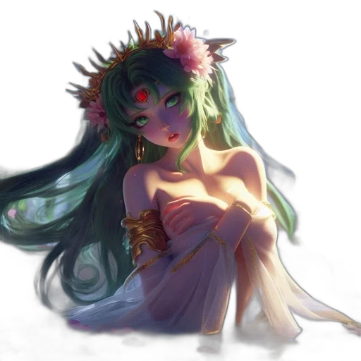 crown, dress, creature, flower, fantasy art, concept art, anime, watercolor transparent PNG cut-out