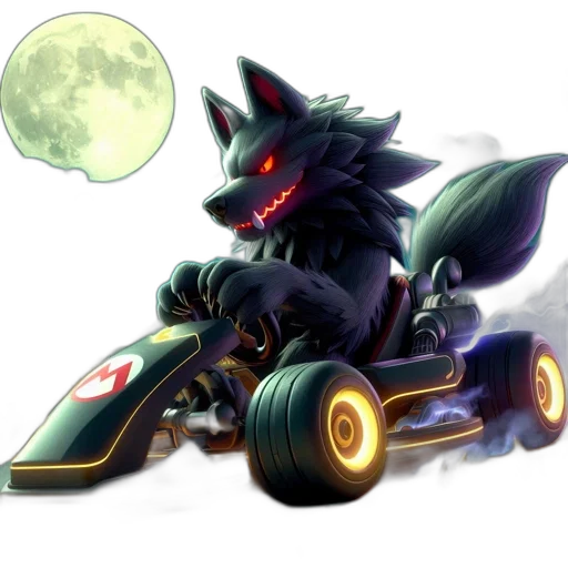 concept art, fantasy art, pixel art, anime, anthropomorphic, wolf, figure, rides transparent PNG cut-out