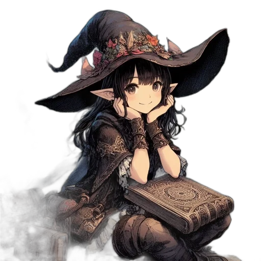 hat, staff, weapon, dress, fantasy art, concept art, anime, pixel art transparent PNG cut-out