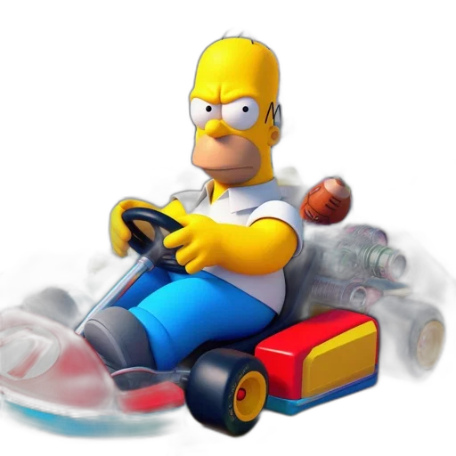 car, 3d render, concept art, pixel art, photorealistic, homer, simpson, races transparent PNG cut-out