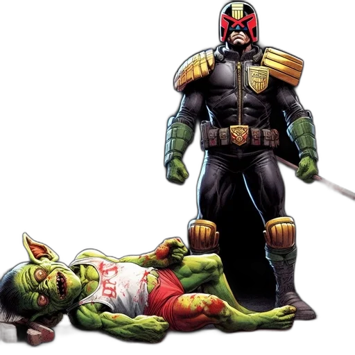 comic book art, concept art, armored, protagonist, wielding, red-bladed, weapon, confronts transparent PNG cut-out