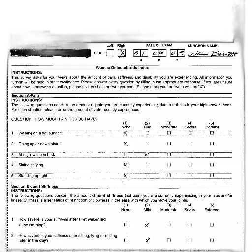 womac, osteoarthritis, index, form, instructions, filling, out, pain transparent PNG cut-out