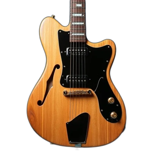 3d render, wooden, electric, guitar, black, pickguard, gold, tuning transparent PNG cut-out
