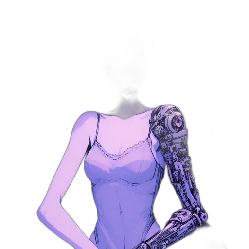 dress, robot, mask, jewelry, concept art, cyberpunk, fantasy art, watercolor transparent PNG cut-out