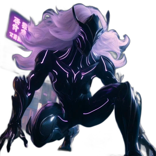 creature, hair, mask, robot, concept art, vaporwave, cyberpunk, fantasy art transparent PNG cut-out