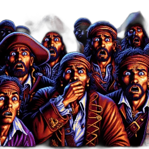 concept art, comic book art, group, shocked, pirates, wearing, traditional, attire transparent PNG cut-out