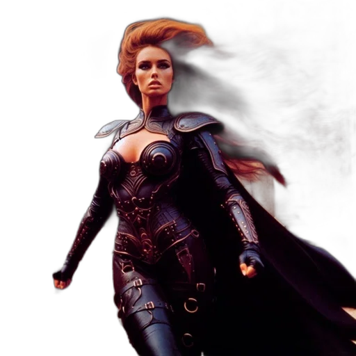 concept art, comic book art, fantasy art, 3d render, woman, black, armor, stands transparent PNG cut-out