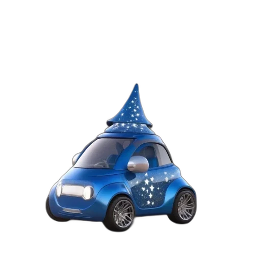 car, hat, dress, robot, 3d render, concept art, outer space, blue transparent PNG cut-out