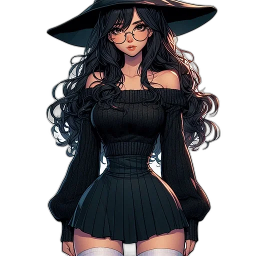 dress, hat, staff, fantasy art, concept art, pixel art, anime, dark transparent PNG cut-out