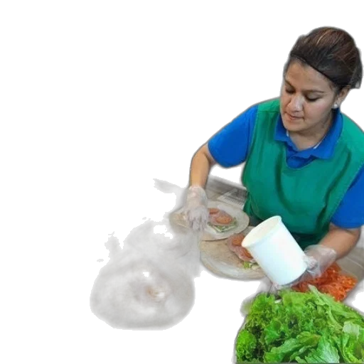 food, staff, woman, green, apron, preparing, sandwiches, long transparent PNG cut-out