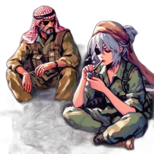 weapon, anime, pixel art, vaporwave, concept art, forest, older, man transparent PNG cut-out