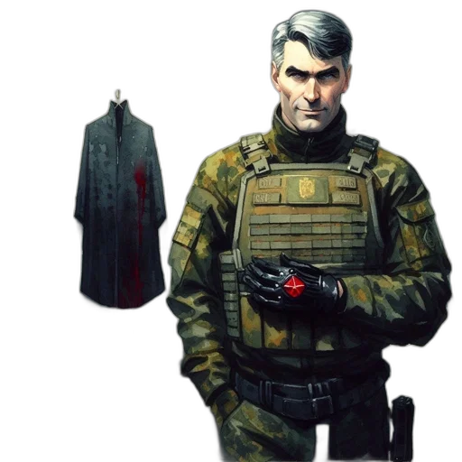 jacket, weapon, staff, face, concept art, cyberpunk, pixel art, comic book art transparent PNG cut-out