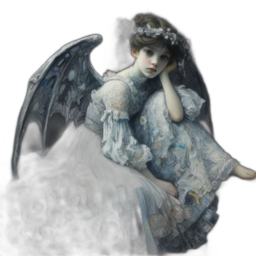 dragon, dress, fantasy art, photorealistic, concept art, oil painting, fog, blue transparent PNG cut-out