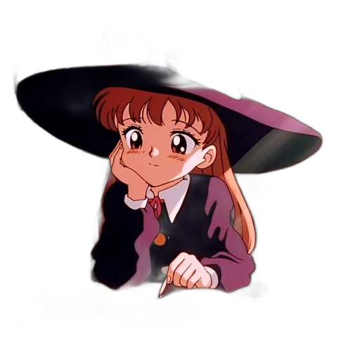 hat, staff, umbrella, dress, anime, cartoon, pixel art, vaporwave transparent PNG cut-out