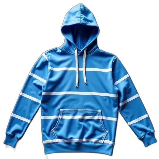 jacket, 3d render, blue, white, striped, hoodie, lying, grey transparent PNG cut-out