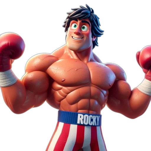 3d render, concept art, cartoon, comic book art, character, rocky, lucky, punch transparent PNG cut-out