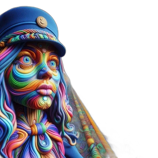 hat, face, dress, photorealistic, fantasy art, concept art, 3d render, colorful transparent PNG cut-out