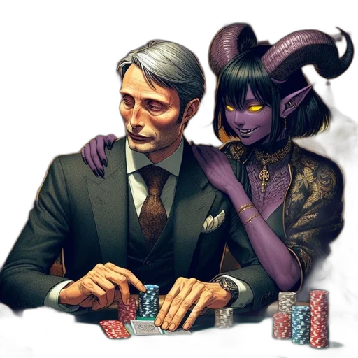 concept art, fantasy art, comic book art, pixel art, inside, luxurious, casino, man transparent PNG cut-out