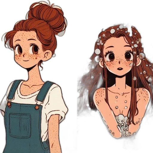 dress, hair, concept art, cartoon, watercolor, anime, earth tones, pastel transparent PNG cut-out