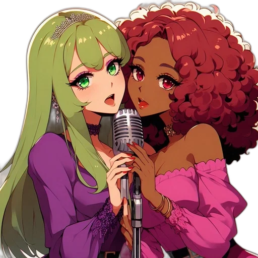 anime, cartoon, pixel art, concept art, green, two, animated, female transparent PNG cut-out