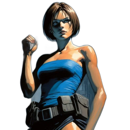 weapon, comic book art, concept art, pixel art, cartoon, blue, woman, strapless transparent PNG cut-out
