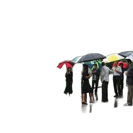 umbrella, staff, jacket, 3d render, concept art, rain, group, people transparent PNG cut-out