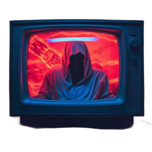 mask, jacket, robot, weapon, vaporwave, cyberpunk, pixel art, concept art transparent PNG cut-out