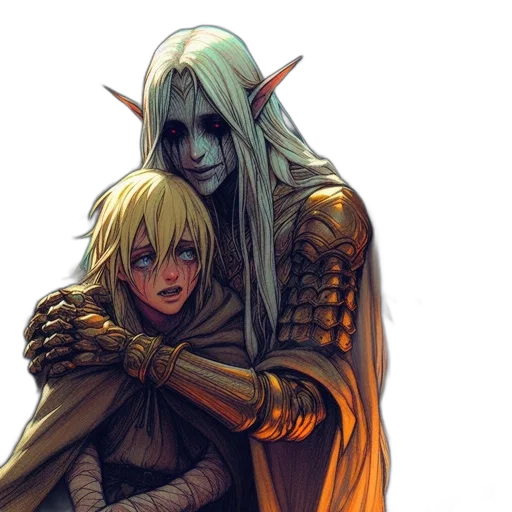 fantasy art, concept art, comic book art, pixel art, two, contrasting, individuals, one transparent PNG cut-out