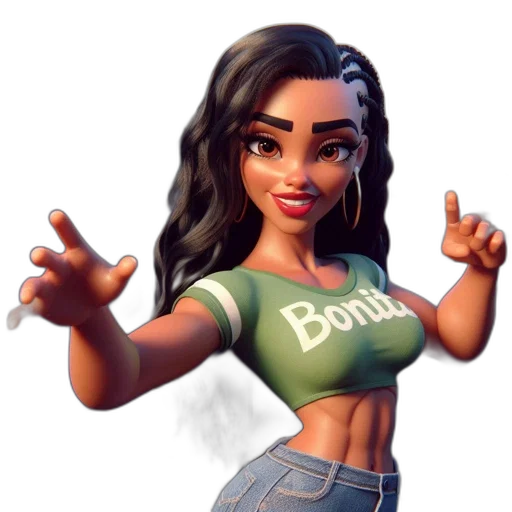 concept art, cartoon, pixel art, 3d render, animated, woman, green, crop transparent PNG cut-out