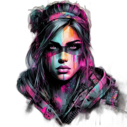 face, jacket, mask, cyberpunk, concept art, fantasy art, photorealistic, neon lights transparent PNG cut-out