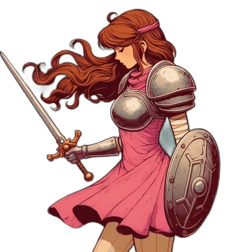 dress, sword, staff, weapon, fantasy art, concept art, pixel art, comic book art transparent PNG cut-out