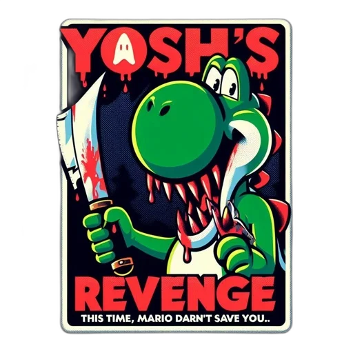 weapon, comic book art, stylized, portrait, yoshi, sinister, grin, wielding transparent PNG cut-out