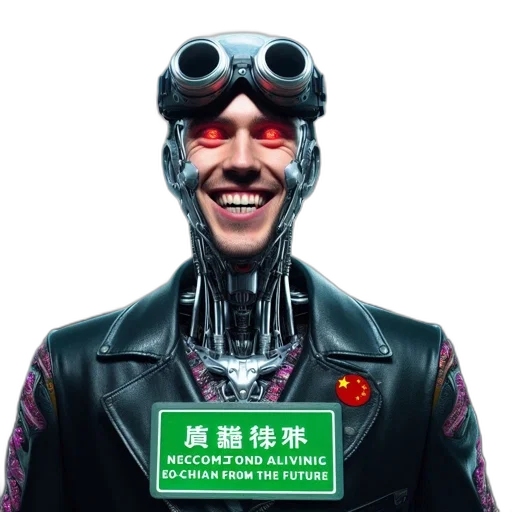 robot, mask, face, jacket, cyberpunk, concept art, 3d render, photorealistic transparent PNG cut-out
