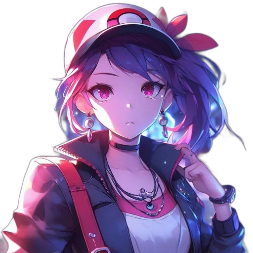 hat, staff, jacket, weapon, anime, pixel art, concept art, vaporwave transparent PNG cut-out