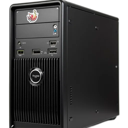 3d render, black, computer, tower, textured, surface, ventilation, grills transparent PNG cut-out